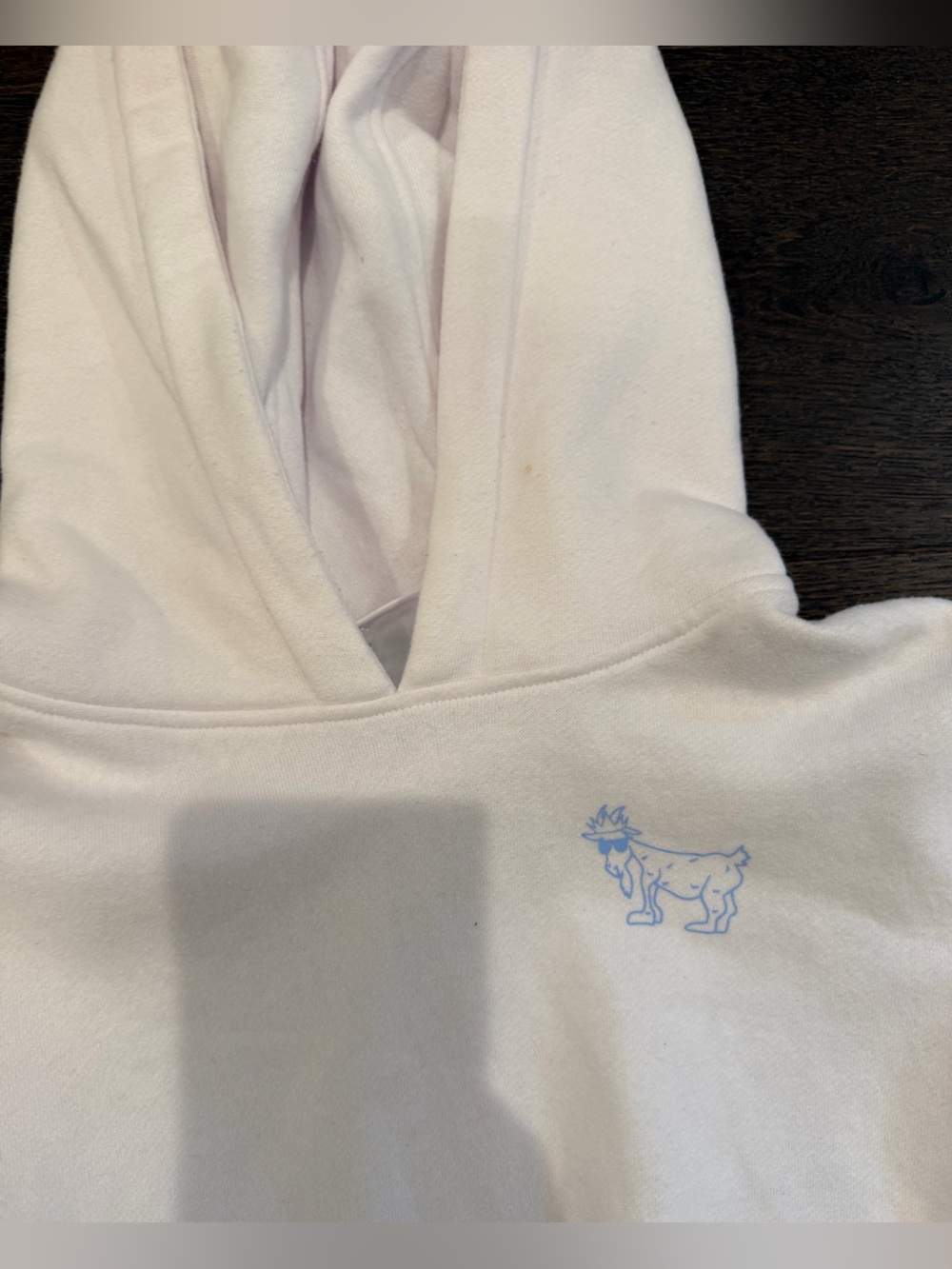GOAT White crop Hoodie with Light Blue Goat Graphic